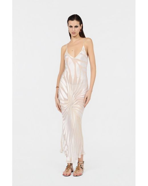 Vestido Slip Con Estampado Ray Devoré Roberto Cavalli de color White