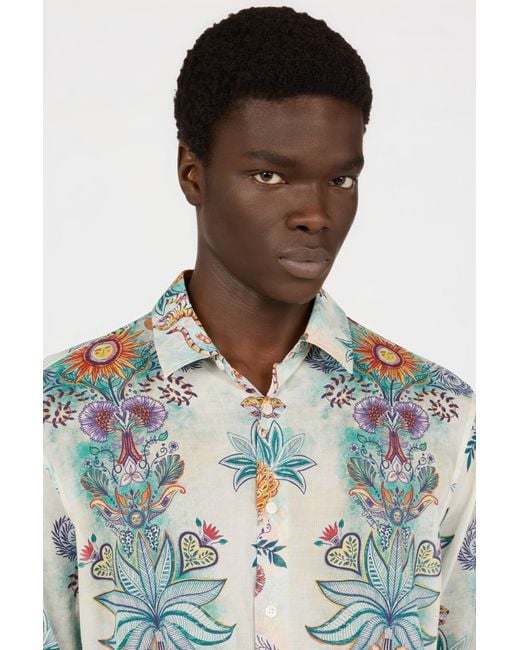 Roberto Cavalli Blue Tropical Garden Print Shirt for men
