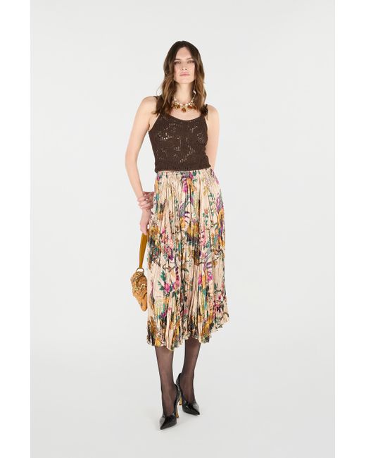 Roberto Cavalli White Midi Skirt With Oriental Bird Print