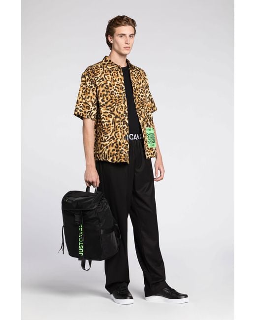 Roberto Cavalli Black Just Cavalli Logo-Print Backpack for men