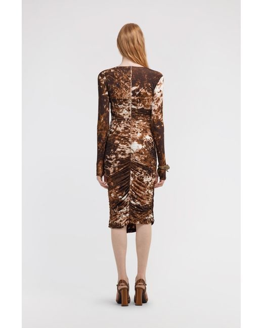 Roberto Cavalli White Appaloosa Printed Ruched Midi Dress