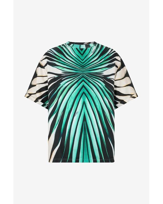 Roberto Cavalli Green Silk Blend T-Shirt With Ray Of Sea Print for men