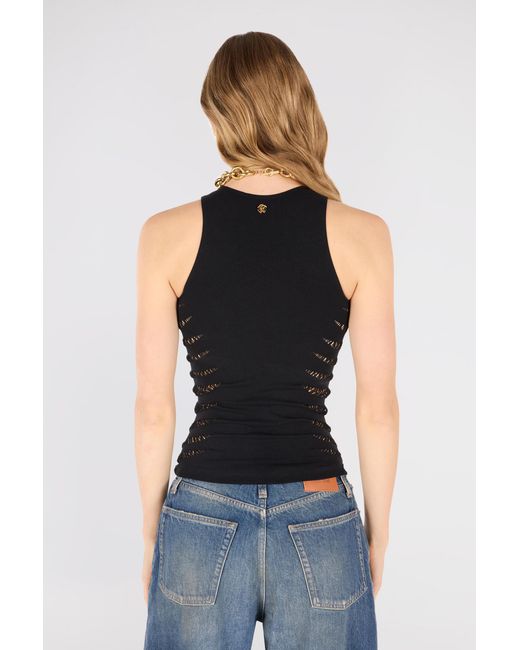 Roberto Cavalli Black Vest Top With Openwork Zebra Pattern