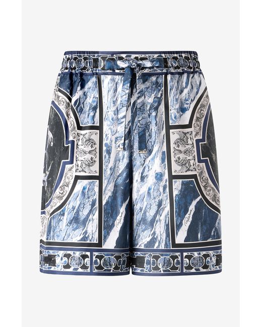 Roberto Cavalli Blue Short With Marble Print And Accents for men