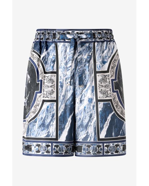 Roberto Cavalli Blue Short With Marble Print And Accents for men