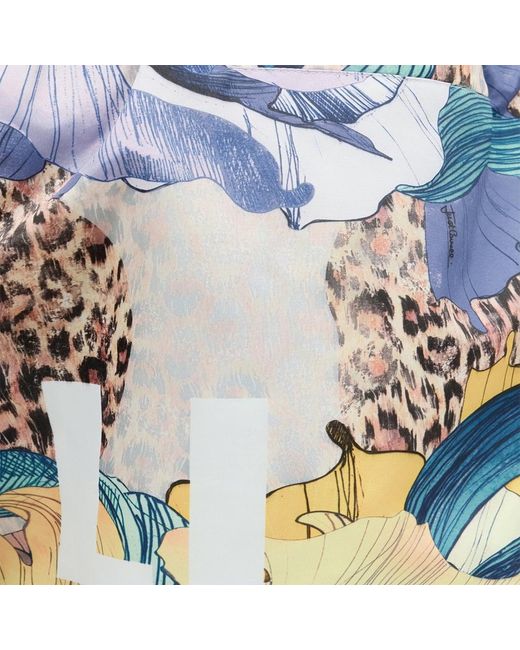 Roberto Cavalli Blue Swim Shorts With Floral And Jaguar Skin Print for men