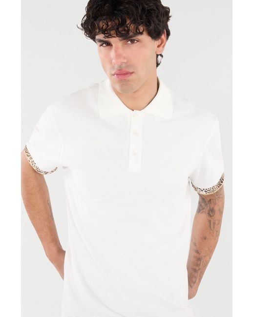 Roberto Cavalli White Polo With Jaguar Skin Details for men