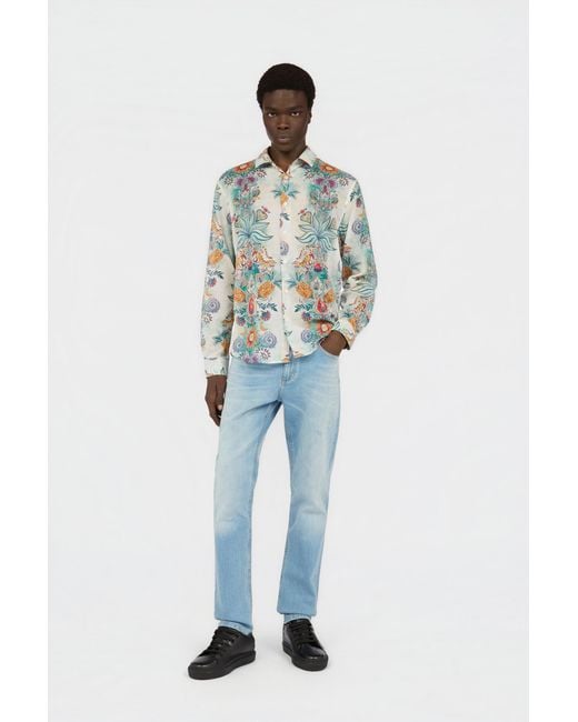 Roberto Cavalli Blue Tropical Garden Print Shirt for men