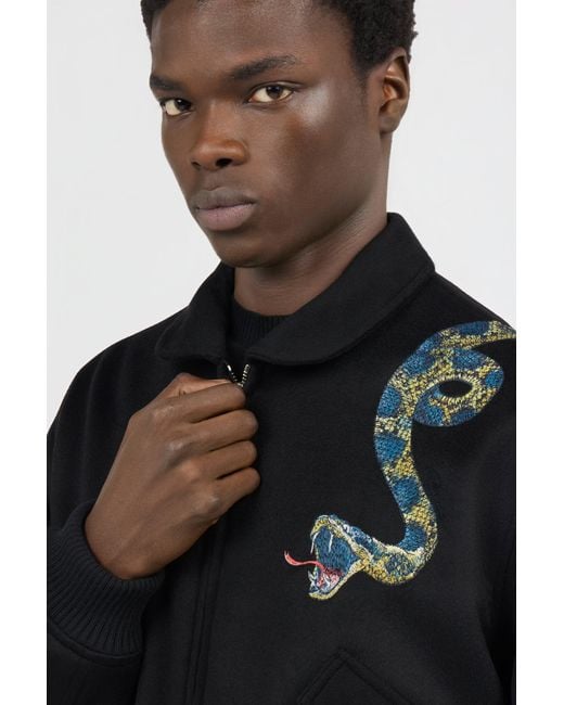 Roberto Cavalli Black Bomber Jacket With Snake Embroidery for men