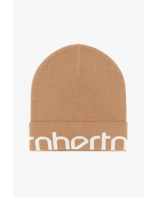 Roberto Cavalli Natural Wool Blend Beanie With Logo