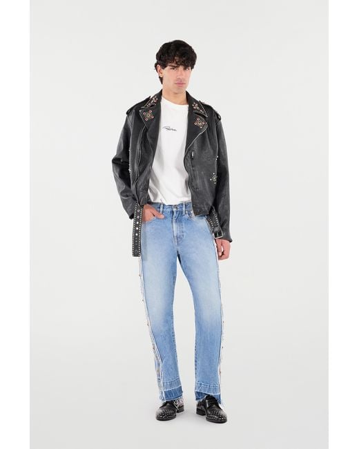 Roberto Cavalli Blue Jeans With Stud And Stone Pattern for men