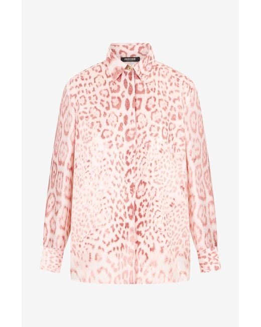 Roberto Cavalli Pink Jaguar Print Silk Shirt