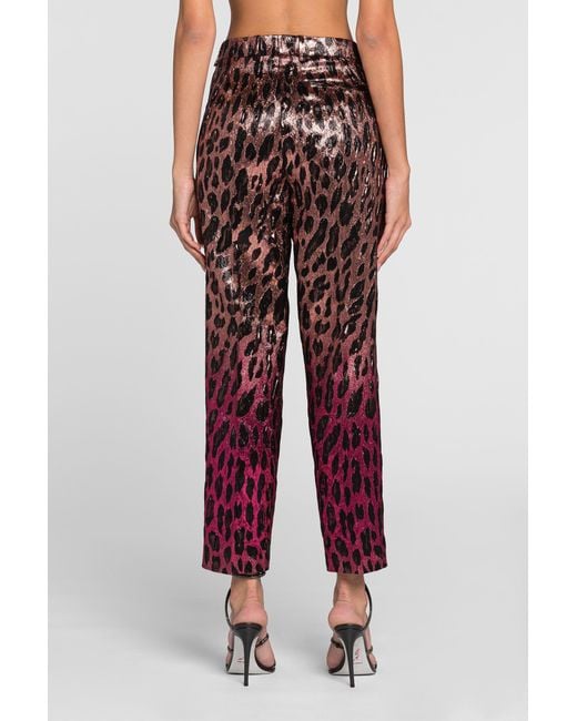 Roberto Cavalli Red Animal-Print Lamé Cropped Trousers