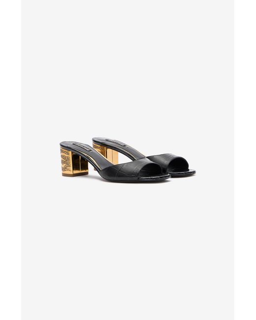 Roberto Cavalli Black Mules With Thick Golden Heel