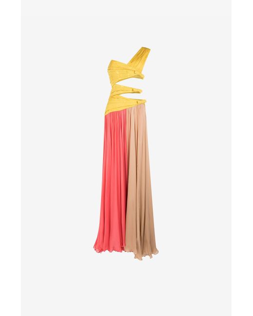 Roberto Cavalli White Colourblock Pleated Gown