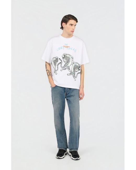 Roberto Cavalli White T-Shirt With Printed Tigers for men