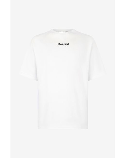 Roberto Cavalli White T-Shirt With Embroidered Logo for men
