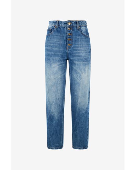 Roberto Cavalli Blue Cropped Jeans With Logo On The Back