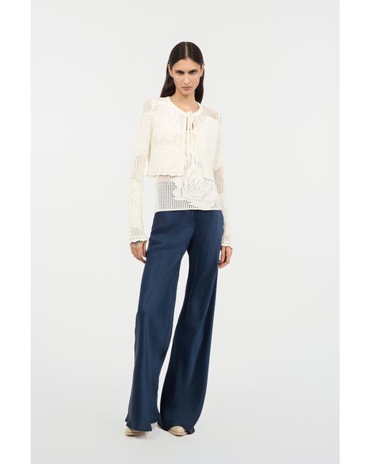 Roberto Cavalli Natural Openwork Cropped Cardigan With Roses