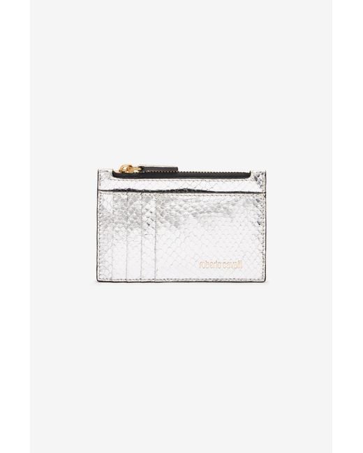 Roberto Cavalli Metallic Snake-Scale Card Holder