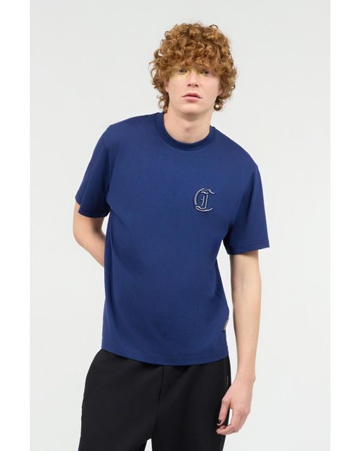 Roberto Cavalli Blue T-Shirt With Monogram On Chest for men