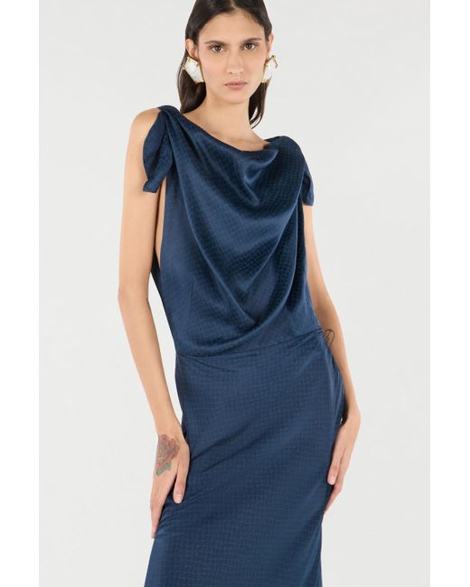 Roberto Cavalli Blue Long Dress With Snake Print
