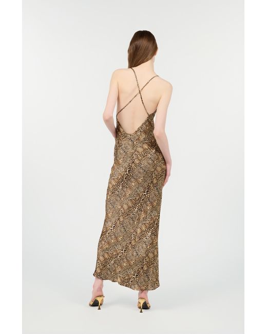 Roberto Cavalli Natural Silk Dress With Jaguar, Cheetah And Leopard Print