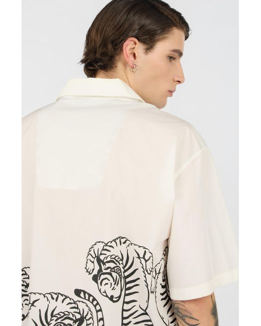 Roberto Cavalli White Ivory Shirt With Tigers And Logo for men