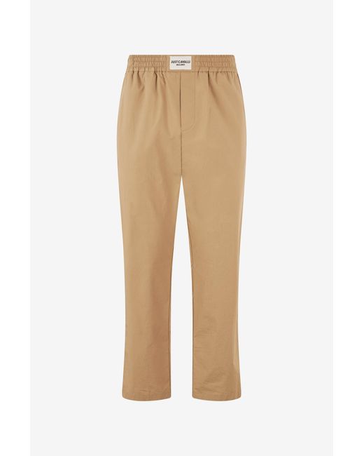 Roberto Cavalli Natural Cotton Pants With Front Logo for men