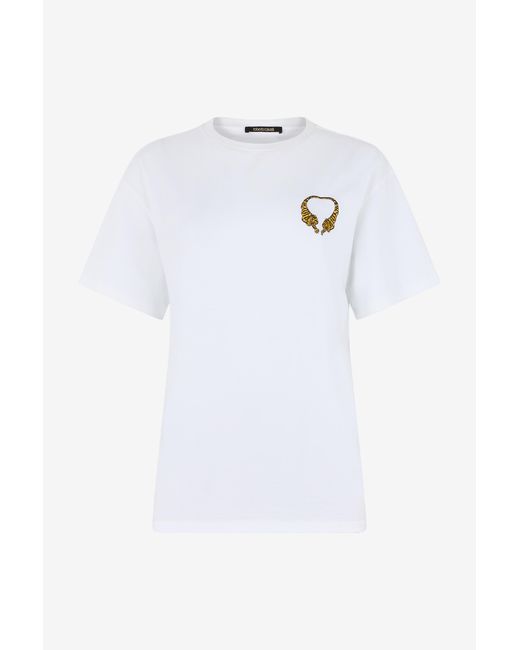 Roberto Cavalli White Cotton T-Shirt With Tigers