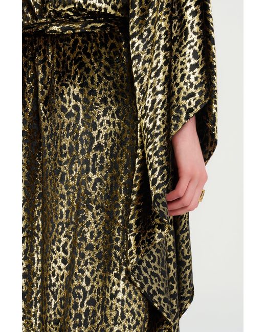 Roberto Cavalli Green Glossy Silk Animal-Print Kimono Dress
