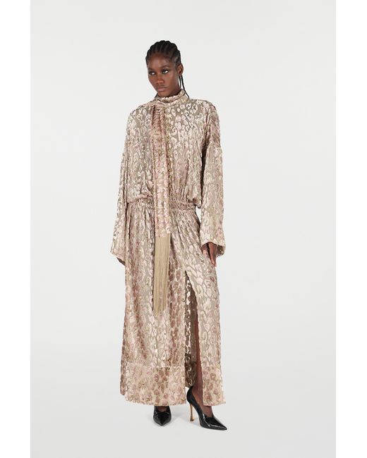 Roberto Cavalli Natural Long Dress With All-Over Dappled Pattern