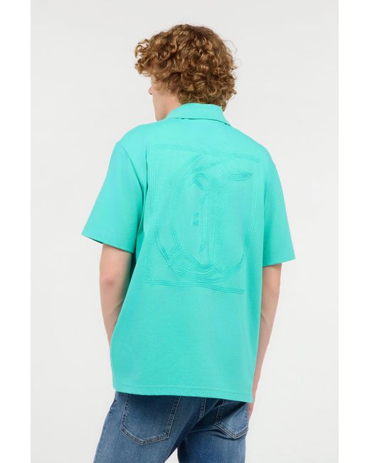 Roberto Cavalli Blue Polo Shirt With Top-Stitched Jc Monogram for men