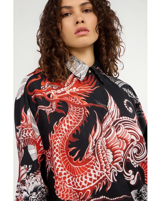 Roberto Cavalli Red Short Dress With And Dragon Print