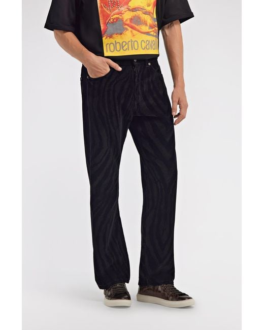 Roberto Cavalli Blue Printed Jeans for men