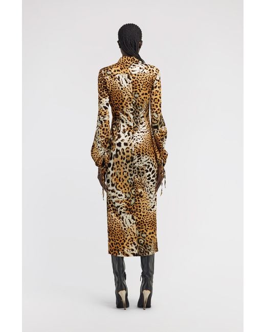 Roberto Cavalli White Leopard Printed Midi Dress