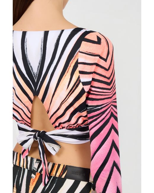 Roberto Cavalli Red Ray Of Paradise Print Crop Top