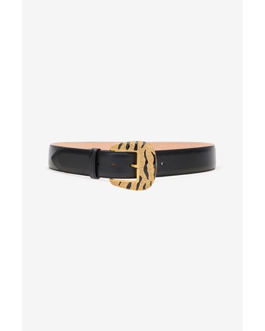 Roberto Cavalli Black Leopard Skin Belt With Bejeweled Buckle