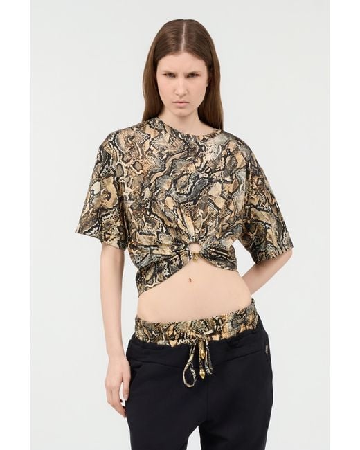 Roberto Cavalli Multicolor Crop Top With Python Print