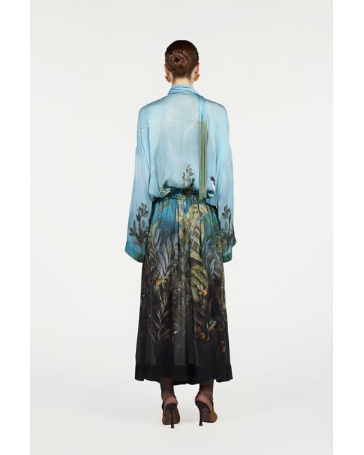 Roberto Cavalli Blue Silk Dress With Eden Print