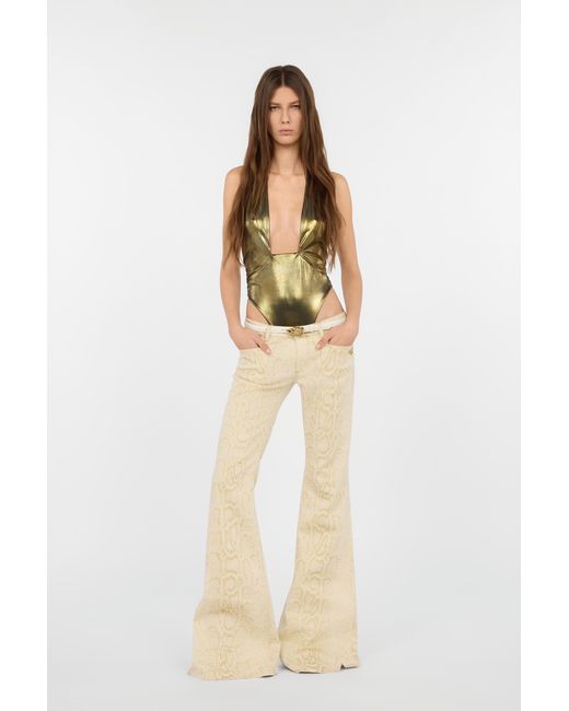 Roberto Cavalli Metallic One-Piece Swimsuit With Geometric Neckline