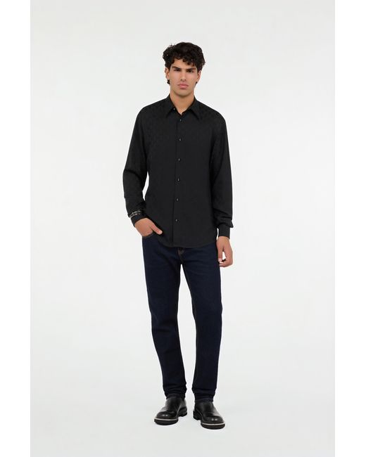Roberto Cavalli Black Shirt With All-Over Monogram Mirror Snake for men