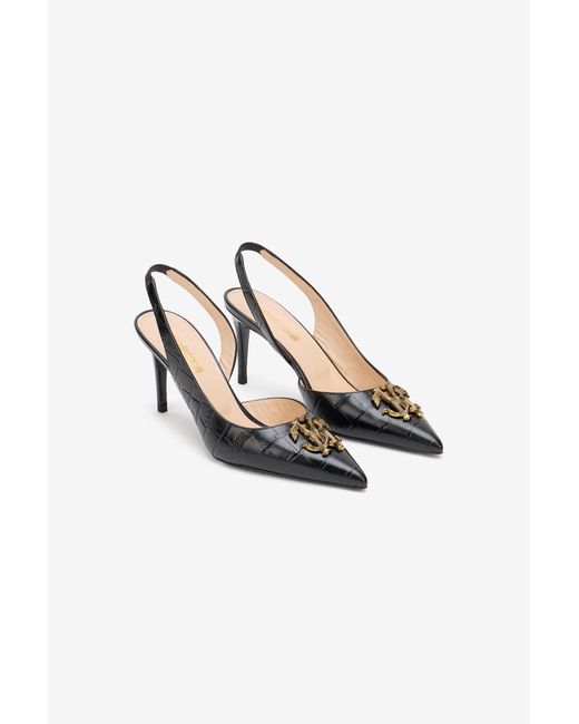 Roberto Cavalli Multicolor Croc-Effect Print Shoes Sling Back
