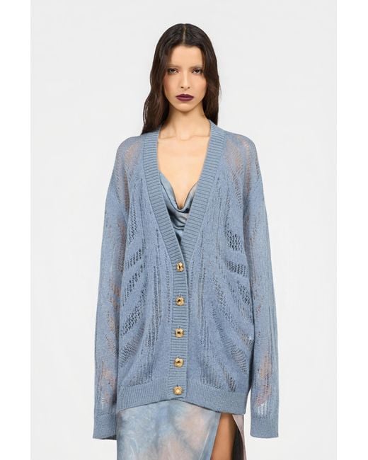 Roberto Cavalli Blue Knit Cardigan With Zebra Motif
