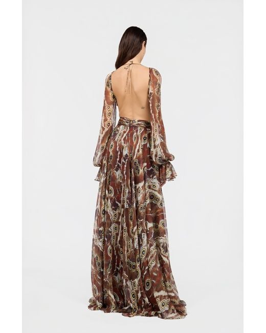 Roberto Cavalli Brown Night Butterfly Print Maxi Dress