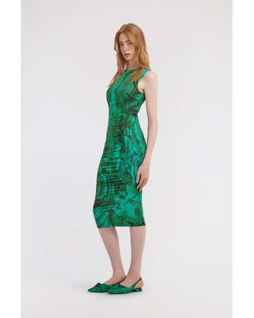 Roberto Cavalli Green Malachite Print Midi Dress