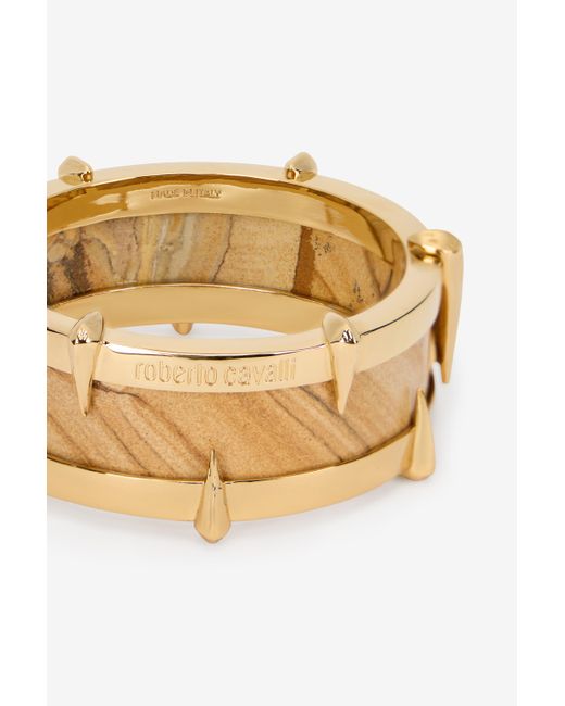 Roberto Cavalli Metallic Tone Bracelet With Semiprecious Stone And Spikes