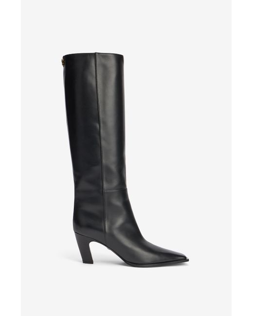 Roberto Cavalli Black Leather Boots With Mirror Snake Monogram