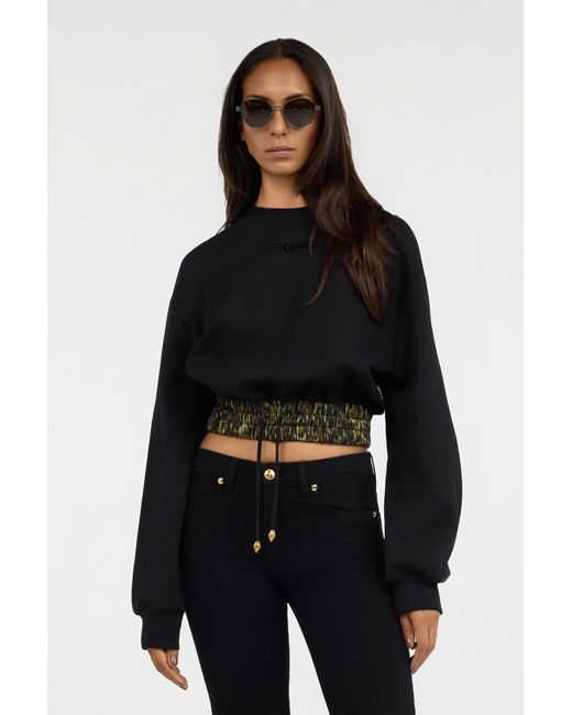 Roberto Cavalli Black Cropped Sweatshirt With Animalier Print Band