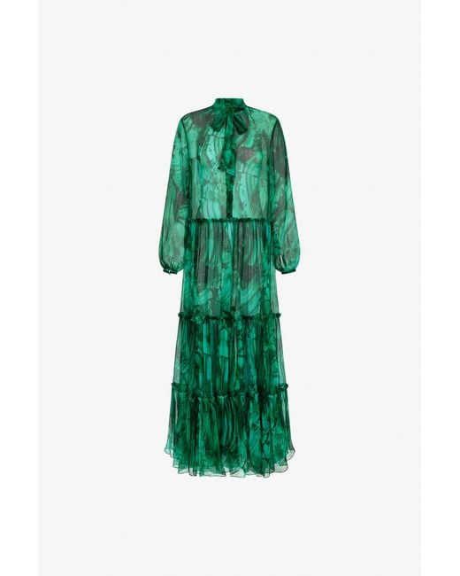 Roberto Cavalli Green Malachite Print Maxi Dress